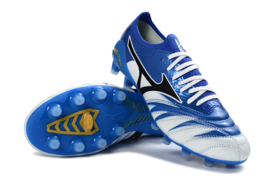 Men's Mizuno Morelia Neo 4 FG Firm Ground Low-Tops Football Boots - Blue/Ice Blue/Golden Yellow