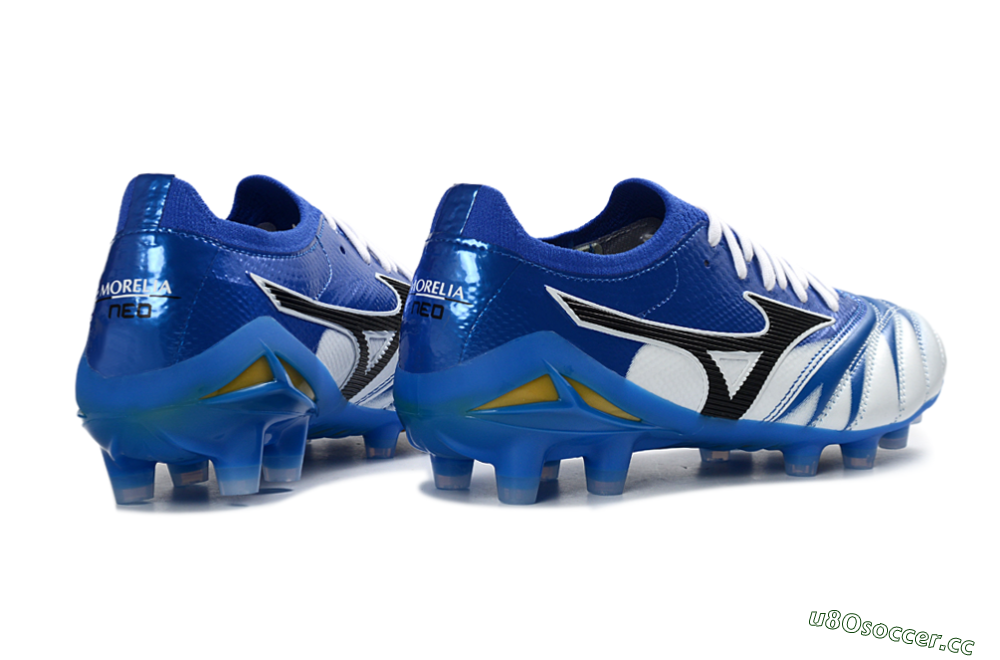 Men's Mizuno Morelia Neo 4 FG Firm Ground Low-Tops Football Boots - Blue/Ice Blue/Golden Yellow 6