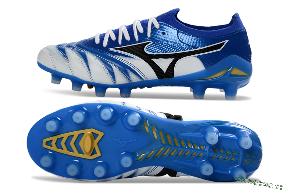 Men's Mizuno Morelia Neo 4 FG Firm Ground Low-Tops Football Boots - Blue/Ice Blue/Golden Yellow 1
