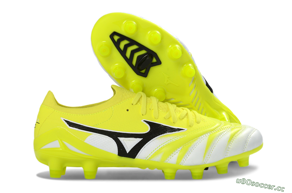 Men's Mizuno Morelia Neo 4 FG Firm Ground Low-Tops Football Boots - Yellow/Vibrant Yellow/Frosty White 2
