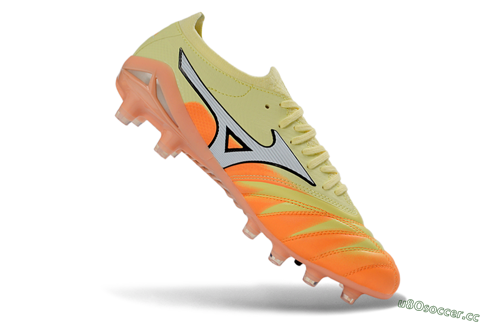 Men's Mizuno Morelia Neo 4 FG Firm Ground Low-Tops Football Boots - Yellow/Bright Orange/Soft Pink 4