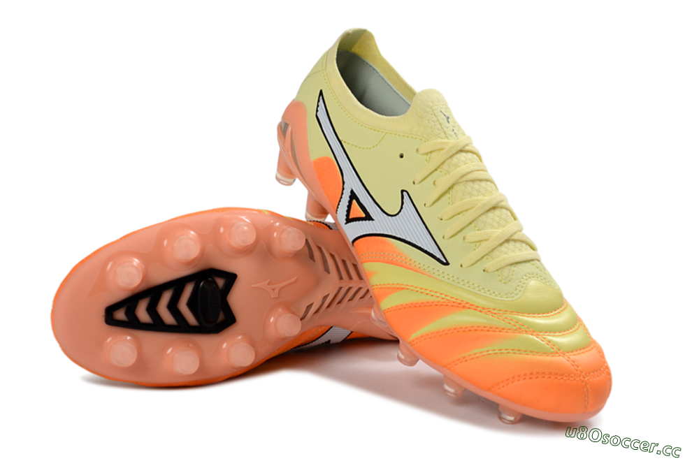 Men's Mizuno Morelia Neo 4 FG Firm Ground Low-Tops Football Boots - Yellow/Bright Orange/Soft Pink 3