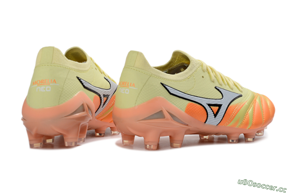 Men's Mizuno Morelia Neo 4 FG Firm Ground Low-Tops Football Boots - Yellow/Bright Orange/Soft Pink 6