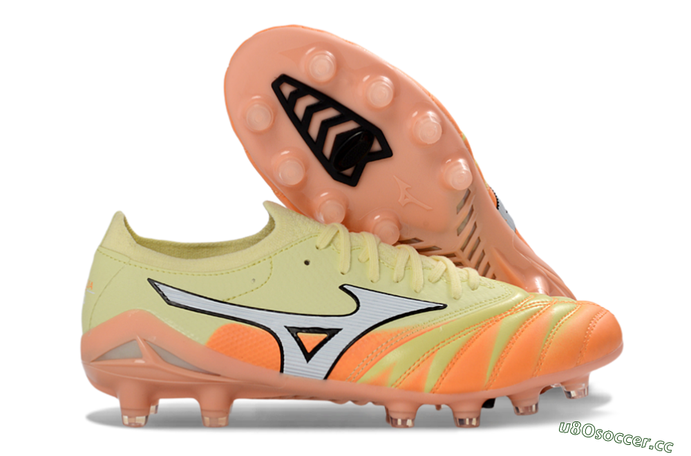 Men's Mizuno Morelia Neo 4 FG Firm Ground Low-Tops Football Boots - Yellow/Bright Orange/Soft Pink 2