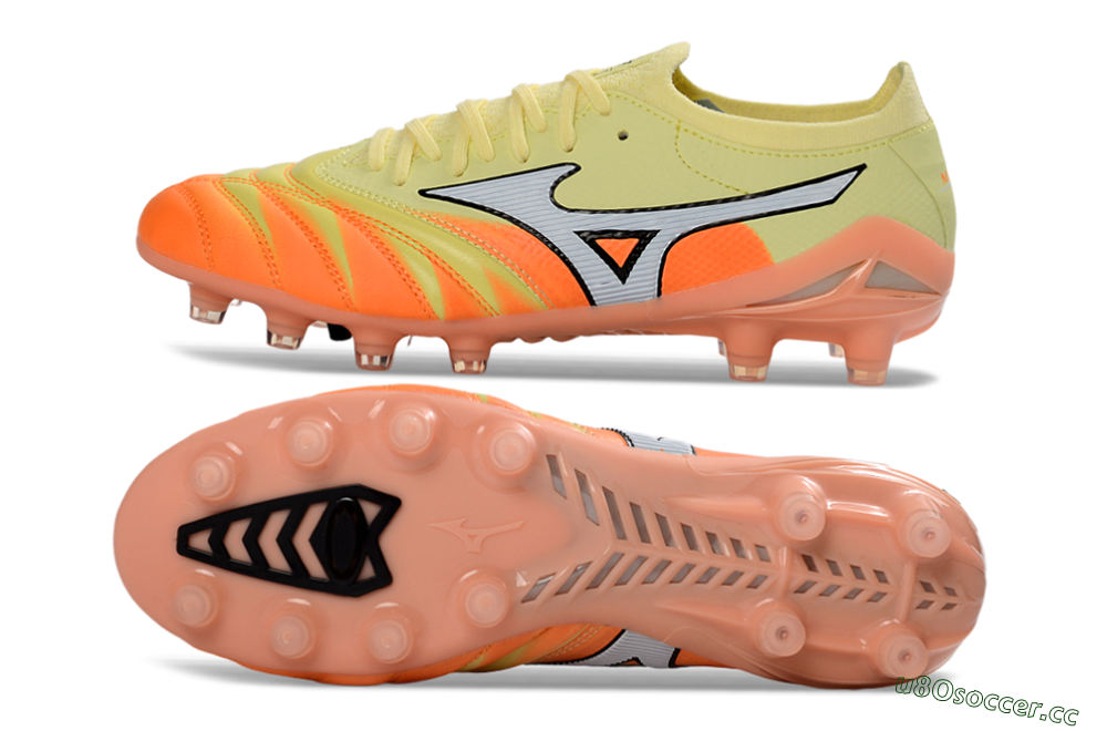 Men's Mizuno Morelia Neo 4 FG Firm Ground Low-Tops Football Boots - Yellow/Bright Orange/Soft Pink 1