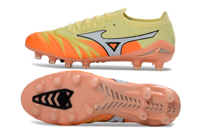 Men's Mizuno Morelia Neo 4 FG Firm Ground Low-Tops Football Boots - Yellow/Bright Orange/Soft Pink