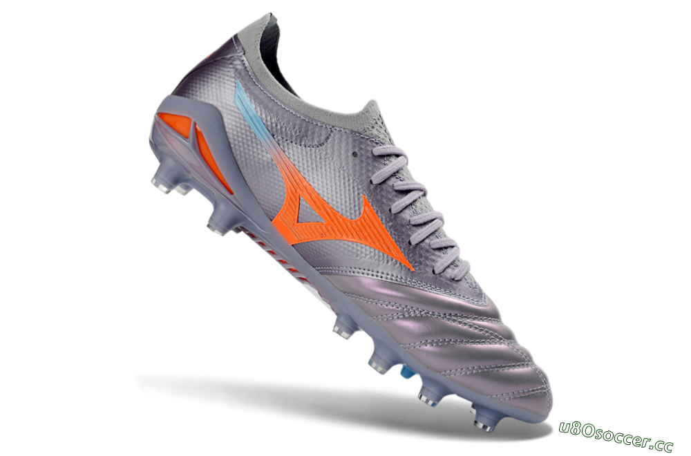 Men's Mizuno Morelia Neo 4 FG Firm Ground Low-Tops Football Boots - Gray/Sunset Orange/Light Blue 4