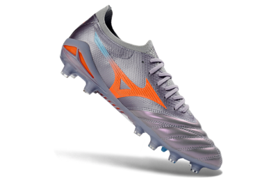 Men's Mizuno Morelia Neo 4 FG Firm Ground Low-Tops Football Boots - Gray/Sunset Orange/Light Blue