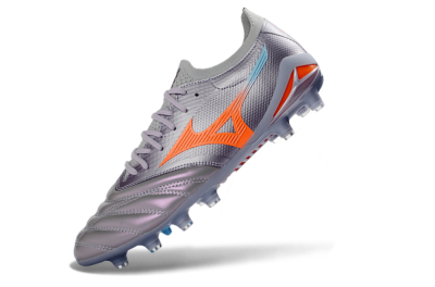 Men's Mizuno Morelia Neo 4 FG Firm Ground Low-Tops Football Boots - Gray/Sunset Orange/Light Blue
