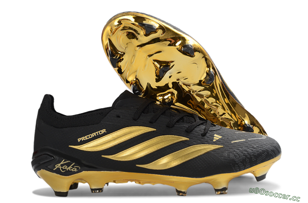 Unisex Kaka x Adidas Predator 26 Elite FG Firm Ground Low-Tops Football Boots - Black/Metallic Gold/High Gloss Black 2