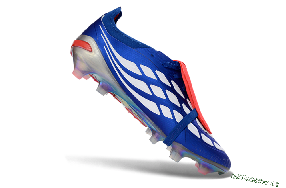 Unisex Adidas Predator 26 Elite Fold-Over Tongue FG Firm Ground Low-Tops Football Boots - Blue/Vibrant Blue/Fiery Red 4