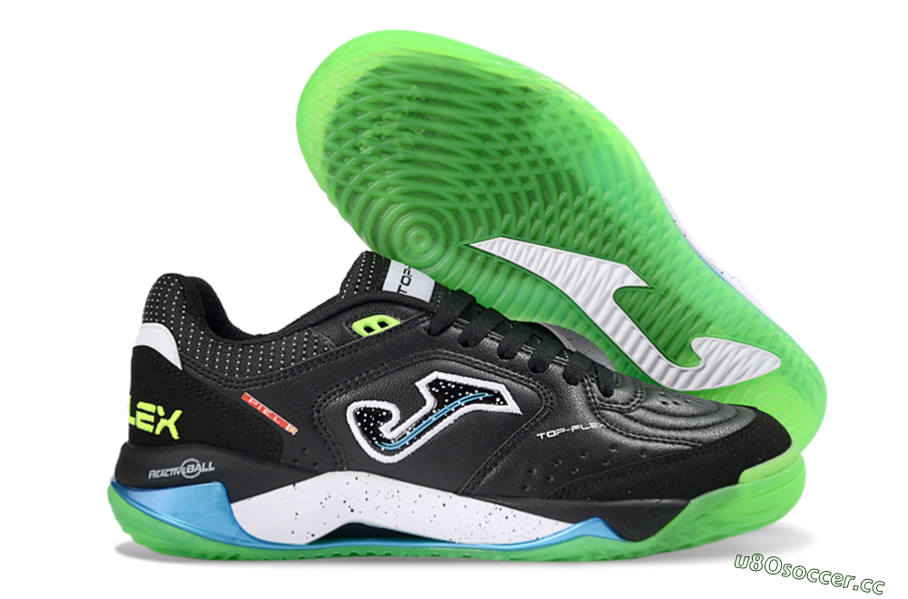 Men's Joma Top Flex IC Indoor & Futsal Low-Tops Football Shoes - Black/Fluorescent Green/Blue 2
