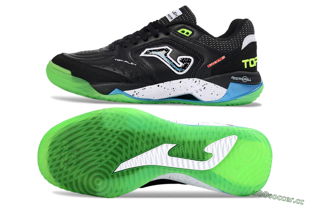 Men's Joma Top Flex IC Indoor & Futsal Low-Tops Football Shoes - Black/Fluorescent Green/Blue 1