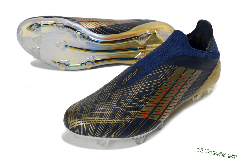 Men's Adidas F50 Elite Laceless FG Firm Ground Low-Tops Football Boots - Navy/Gold/Crimson 3