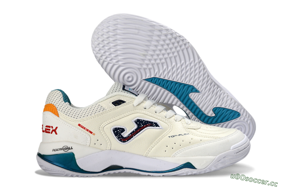 Men's Joma Top Flex IC Indoor & Futsal Low-Tops Football Shoes - White/Ocean Blue/Fiery Orange 2
