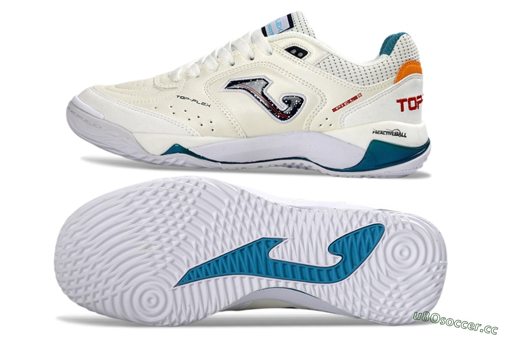 Men's Joma Top Flex IC Indoor & Futsal Low-Tops Football Shoes - White/Ocean Blue/Fiery Orange 1