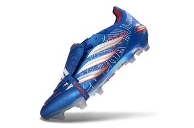 Unisex Adidas Predator 26 Elite Fold-Over Tongue FG Firm Ground Low-Tops Football Boots - Blue/Vibrant Blue/Fiery Red