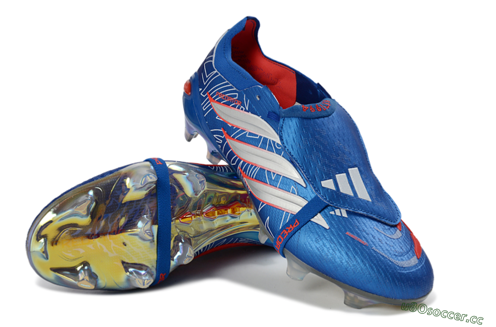 Unisex Adidas Predator 26 Elite Fold-Over Tongue FG Firm Ground Low-Tops Football Boots - Blue/Vibrant Blue/Fiery Red 3