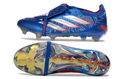 Unisex Adidas Predator 26 Elite Fold-Over Tongue FG Firm Ground Low-Tops Football Boots - Blue/Vibrant Blue/Fiery Red