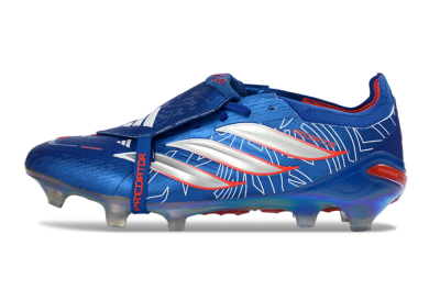 Unisex Adidas Predator 26 Elite Fold-Over Tongue FG Firm Ground Low-Tops Football Boots - Blue/Vibrant Blue/Fiery Red