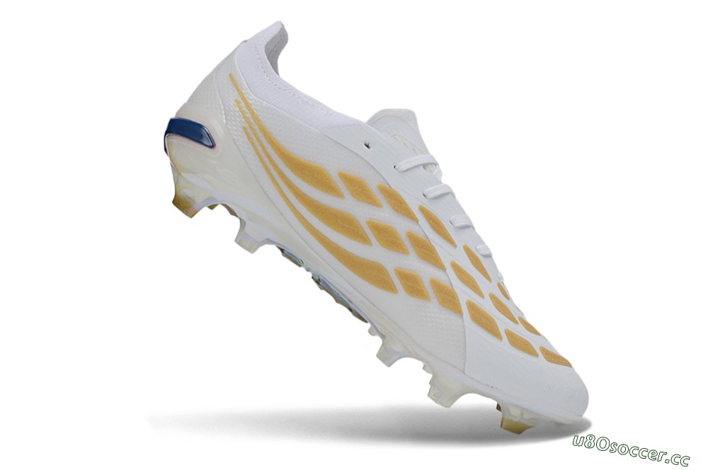 Unisex Adidas Predator 26 Elite FG Firm Ground Low-Tops Football Boots - White/Golden Accent/Translucent Sole 4
