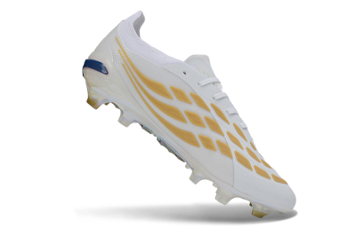 Unisex Adidas Predator 26 Elite FG Firm Ground Low-Tops Football Boots - White/Golden Accent/Translucent Sole