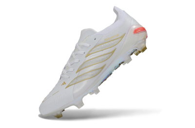 Unisex Adidas Predator 26 Elite FG Firm Ground Low-Tops Football Boots - White/Golden Accent/Translucent Sole