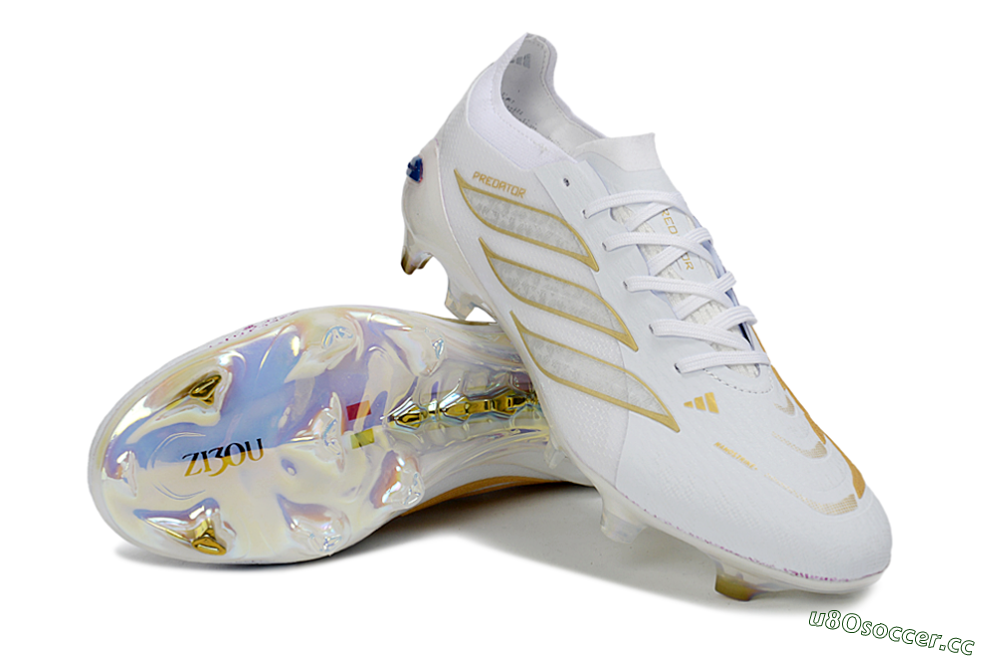 Unisex Adidas Predator 26 Elite FG Firm Ground Low-Tops Football Boots - White/Golden Accent/Translucent Sole 3