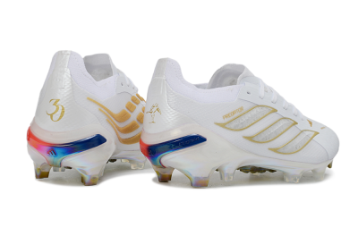 Unisex Adidas Predator 26 Elite FG Firm Ground Low-Tops Football Boots - White/Golden Accent/Translucent Sole