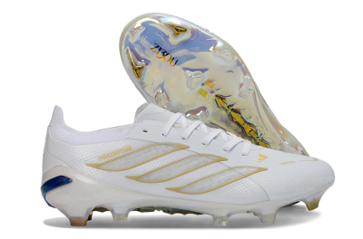 Unisex Adidas Predator 26 Elite FG Firm Ground Low-Tops Football Boots - White/Golden Accent/Translucent Sole