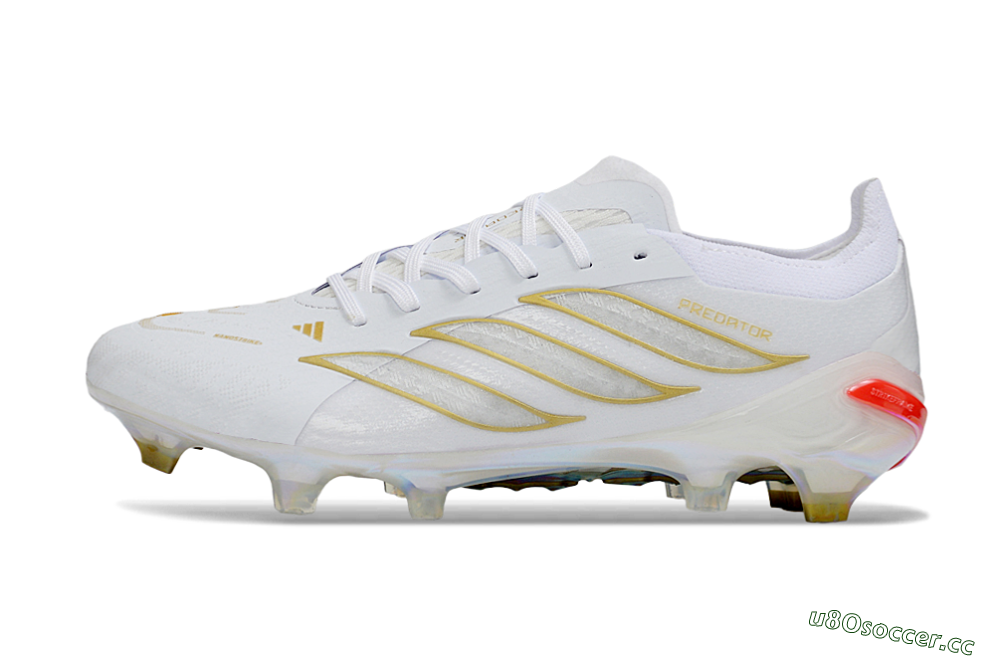 Unisex Adidas Predator 26 Elite FG Firm Ground Low-Tops Football Boots - White/Golden Accent/Translucent Sole 0