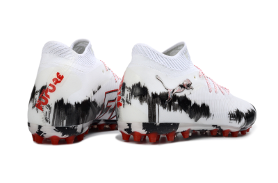 Men's Puma Future 8 Ultimate MG Multi Ground Low-Tops Football Boots - White/Bold Red/Black Brushstroke
