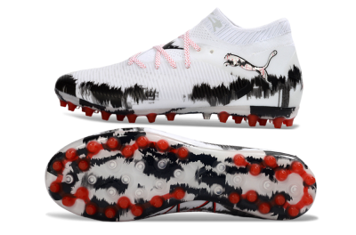 Men's Puma Future 8 Ultimate MG Multi Ground Low-Tops Football Boots - White/Bold Red/Black Brushstroke
