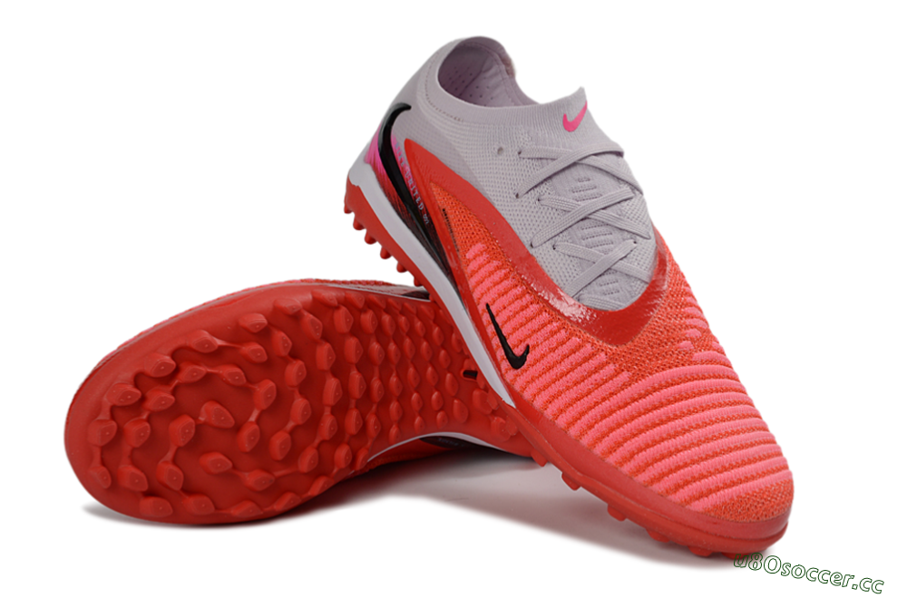Unisex Nike Phantom 6 Elite Low TF Artificial Turf Low-Tops Football Shoes - Red/Bright Coral/Soft Gray 3