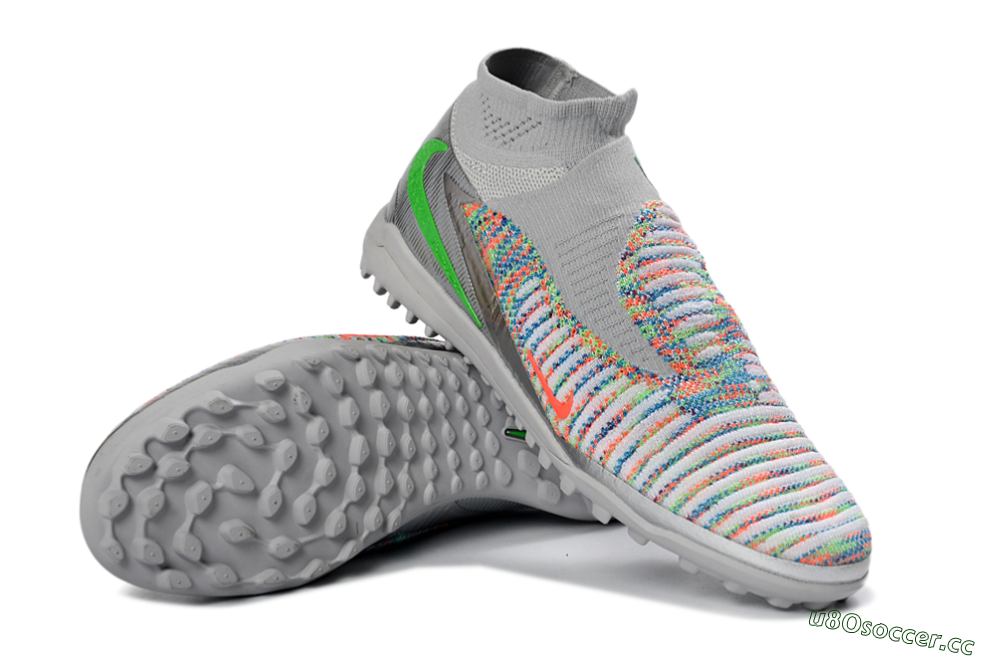 Unisex Nike Phantom 6 Elite High TF Artificial Turf High-Tops Football Shoes - Gray/Vibrant Orange/Neon Green 3