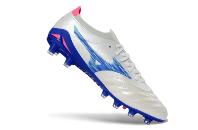 Men's Mizuno Morelia Neo 4 FG Firm Ground Low-Tops Football Boots - White/Electric Blue/Pink Fusion