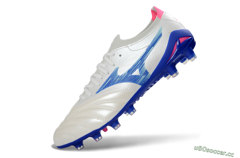 Men's Mizuno Morelia Neo 4 FG Firm Ground Low-Tops Football Boots - White/Electric Blue/Pink Fusion 5