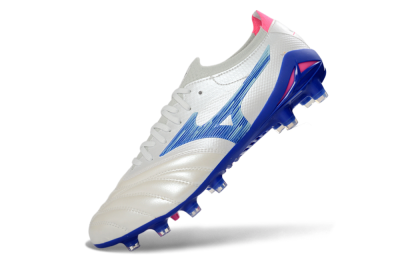 Men's Mizuno Morelia Neo 4 FG Firm Ground Low-Tops Football Boots - White/Electric Blue/Pink Fusion