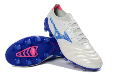 Men's Mizuno Morelia Neo 4 FG Firm Ground Low-Tops Football Boots - White/Electric Blue/Pink Fusion