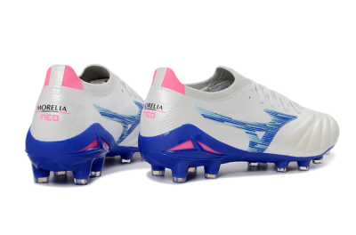 Men's Mizuno Morelia Neo 4 FG Firm Ground Low-Tops Football Boots - White/Electric Blue/Pink Fusion