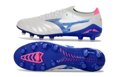 Men's Mizuno Morelia Neo 4 FG Firm Ground Low-Tops Football Boots - White/Electric Blue/Pink Fusion