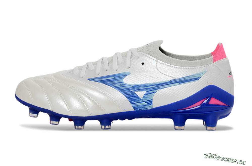Men's Mizuno Morelia Neo 4 FG Firm Ground Low-Tops Football Boots - White/Electric Blue/Pink Fusion 0