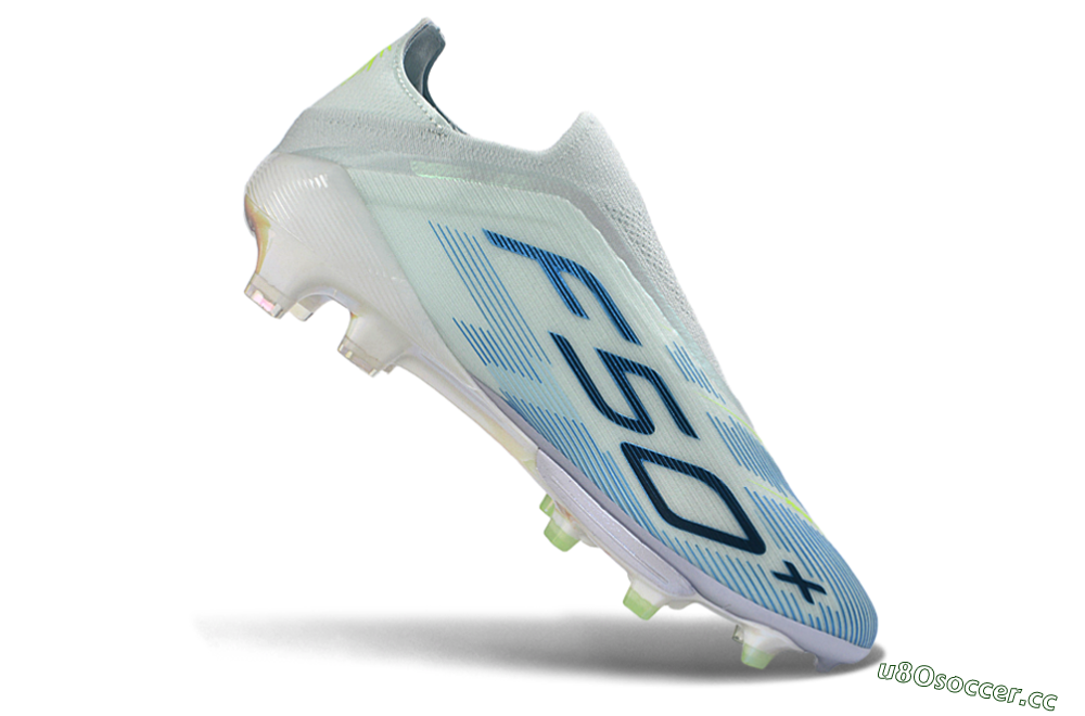 Men's Adidas F50 Elite Lightstrike Pro Laceless FG Firm Ground Low-Tops Football Boots - Blue/Ice Blue/Neon Green 4