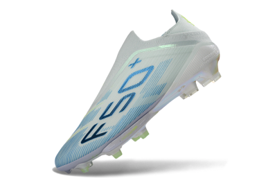 Men's Adidas F50 Elite Lightstrike Pro Laceless FG Firm Ground Low-Tops Football Boots - Blue/Ice Blue/Neon Green