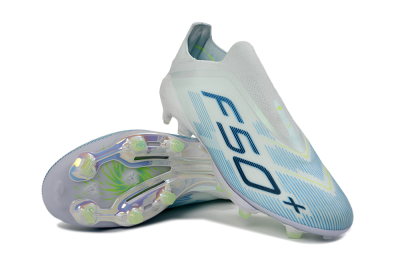 Men's Adidas F50 Elite Lightstrike Pro Laceless FG Firm Ground Low-Tops Football Boots - Blue/Ice Blue/Neon Green