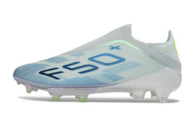 Men's Adidas F50 Elite Lightstrike Pro Laceless FG Firm Ground Low-Tops Football Boots - Blue/Ice Blue/Neon Green