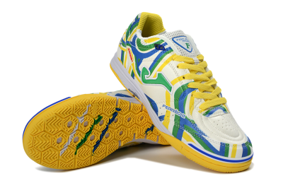 Men's Joma Top Flex IC Indoor & Futsal Low-Tops Football Shoes - White/Sunny Yellow/Blue Lagoon
