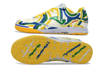 Men's Joma Top Flex IC Indoor & Futsal Low-Tops Football Shoes - White/Sunny Yellow/Blue Lagoon
