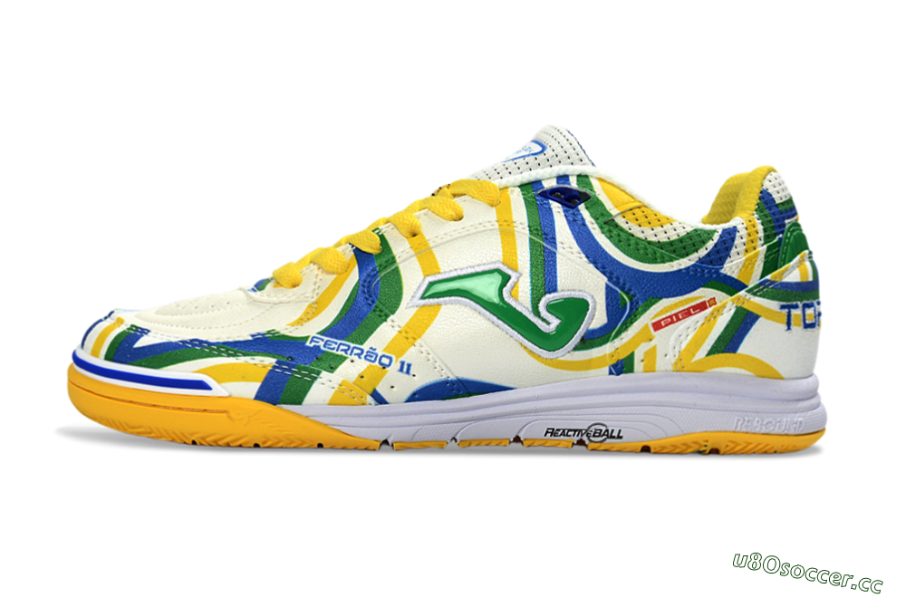 Men's Joma Top Flex IC Indoor & Futsal Low-Tops Football Shoes - White/Sunny Yellow/Blue Lagoon 2