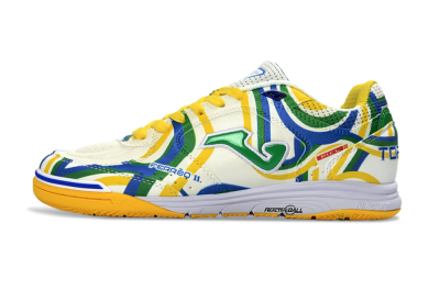 Men's Joma Top Flex IC Indoor & Futsal Low-Tops Football Shoes - White/Sunny Yellow/Blue Lagoon